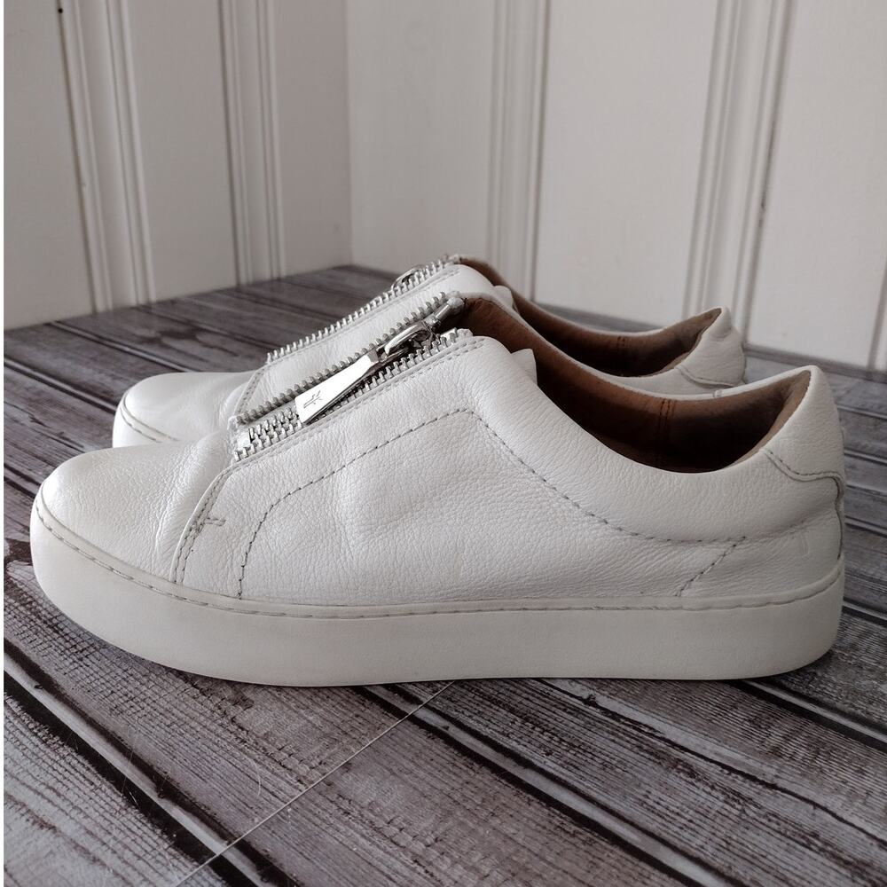 Frye | White Leather Lena Low Zip Sneaker Shoes Women's 8.5 - Picture 6 of 14